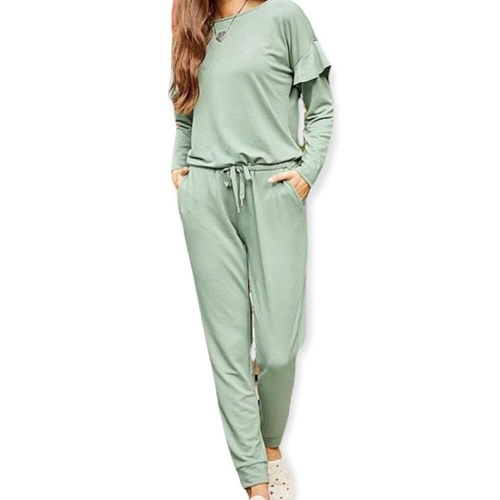 MATILDA JANE Resting Day Romper Cinch Waist Pockets Ruffle Long Sleeve s…